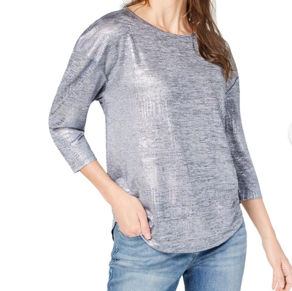 NEW I.N.C. International Concepts Blue/Grey Metallic Top - Picture 2 of 6